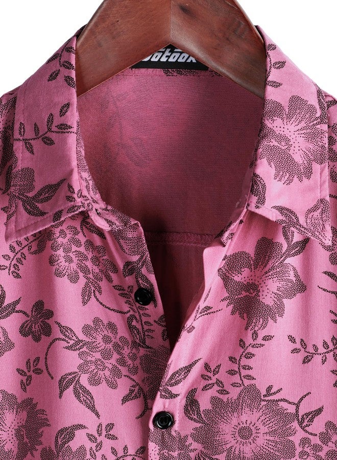 JOTOOK Mens Hawaiian Shirt Short Sleeve Button Down Tropical Shirts Casual Floral Summer Beach Shirt Large Pink - Image 3